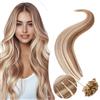 Elailite Extension Capelli Veri Cheratina 1 Grammo Marrone Chiaro Balayage Biondo Chiaro, 25 Ciocche 100% Human Hair Indiani 45cm 25g #12/#613