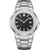 BARAMON Nautilus Orologio da Polso in Acciaio Inox Movimento Al Quarzo Data Di Lusso Stile Mani Luminose Casual Orologi Da Uomo, Argento 1.