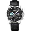 LIGE Orologio da uomo, cronografo, in acciaio inox, impermeabile, analogico, fase lunare, design al quarzo, nero, cinturino in pelle, da uomo, con data, luminoso, business, casual, per uomini, colore: