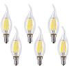 Jiotouhu Confezione da 6 lampadine a LED E14 per lampadari, E14 filamento Retrofit Classic, 6 W, 600 lumen, sostituisce 60 Watt, 6500 K, bianco freddo, filamento lampada, vetro, dimmerabile