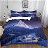Generic Cielo Stellato Paesaggi Di Montagna Innevati Copripiumino Singolo Set 135x200 cm con 2 Federa 50x75 cm Viola Copripiumino in Morbido e Anallergico 100% Microfibra con Cerniera per Bambini e Adulti