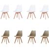 HJhomeheart Set di 8 Sedie Sala da Pranzo, Gambe in Legno Massello, Rivestimento Sfoderabile, Cucina, Moderne (Bianco+Beige-8)