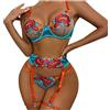 Generic Donna Elegante Set di Biancheria Intima per Giarrettiera con Ferretto e Ricamo a Cuore Floreale in Pizzo Sexy da con 1 Hot Sexy Lingerie Autoreggenti Donna (Blue, M)