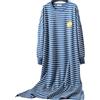 DSKK Camicia da Notte Autunnale e Invernale da Donna Pigiama Camicia da Notte in Cotone a Maniche Lunghe a Righe Taglie Forti (Blu,Taglia Unica)