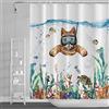 SDOTPMT 122x183cm Gatto divertente Nuoto sott'acqua Tende da doccia Mondo oceanico Mare Tartaruga Polpo Pescare Erba di mare Tenda da bagno per Bambini Bambini Tenda da bagno con ganci