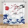 SDOTPMT 180x198cm Tenda giapponese della doccia del Monte Fuji Cherry Blossom Sunset Asian Bath Curtain Tenda della vasca da bagno della pittura del paesaggio dell'onda per la decorazione del bagno