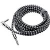 Rayzm Cavo Jack 1/4 da 3 Metri Noiseless per Chitarra/Basso, Connettore Maschio Mono e Cavo Avvolto in Tessuto Bianca e Nero