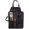 FUN FAN LINE Set Barbecue Professionale con Grembiule e 7 Utensili in Acciaio Inox Kit Accessori per Griglia con Guanto Imbottito Spatola Pinze Forchettone Spargisale e Spargipepe Nero