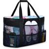 oscaurt Borsa da spiaggia in rete, da donna, grande da spiaggia, con chiusura lampo, borsa a tracolla per spiaggia, viaggi, shopping, Mesh nero, L
