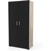 Armadio 2 ante izzy colore quercia e nero opaco, 90,3x51,7x185,7 cm
