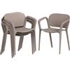 Outsunny Set 4 Sedie da Giardino Impilabili in Plastica Moderne con Braccioli 60x56x75 cm, Grigio