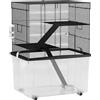 PawHut Gabbia per Criceti 3 Piani con Ruote, 2 Piattaforme, Rampe, Ciotola e Bottiglia, 58x43x74 cm, Nero