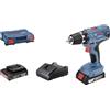 Bosch Professional Trapano avvitatore a batteria 18 V GSR 18 V-21 (max. coppia: 55 Nm, incl. 2 batterie da 2,0 Ah, caricatore GAL 18 V-20, custodia a L-case)