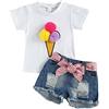 Verve Jelly Vestito estivo da bambino 2 pezzi Maglietta bianca tinta unita per bambina Top Pantaloncini strappati di jeans Jeans Vestiti estivi 2-3 anni
