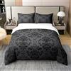 Homemissing Set di biancheria da letto damascato nero per letto matrimoniale per bambini vintage floreale set copripiumino per ragazzi ragazze adolescenti antico vittoriano barocco 100% cotone
