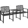 Outsunny Panchina da Giardino Moderna 2 Posti con Tavolino e Foro per Ombrellone Arredamento da Esterno 165x56x85.5cm Nero|Aosom