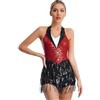 YiZYiF Abito da Ballo Latino da Donna Frange Abito da Salsa Tango con Paillettes Senza Maniche Vestiti Ballo Samba Rumba Competizione Vestito Danze Rosso XL