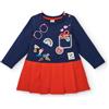 Tuc Tuc Abito da bambina in blu e rosso con stampa scolastica della collezione Big Brains BLACK