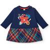 Tuc Tuc Abito in peluche per ragazze in blu navy con stampa e gonna scozzese della collezione Big Brains
