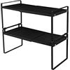 HUOLE Ripiano salvaspazio Cucina stoviglie allungabile,Set da 2 ripiano in bambù,Portaspezie,Piatti Organizer per cucina/bagno/piano tavolo/credenza-36-60 * 21 * 36,5 cm (nero)