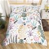 Homemissing Set di Biancheria da Letto Con Copripiumino Con Fiori in Stile Cartone Animato, Rosa e Verde, per Bambini Con Foglie Botaniche, Leggero, Super King Size