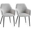 HOMCOM Set 2 Sedie Sala da Pranzo Imbottite in Stile Nordico, Sedie Cucina in Tessuto, Poltrona Imbottita con Braccioli e Gambe in Acciaio per Soggiorno, 54x57x80 cm, Grigio Chiaro