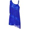 YEAHDOR Vestito Latino Americano Bambina con Paillettes Frange Body da Ginnastica Artistica Leotards da Balletto Ballerina Abito da Jazz Samba Rumba Dancewear Blu 15-16 Anni