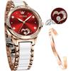 OLEVS Orologi da donna a carica automatica Orologi da donna in oro rosa con diamanti Abiti di lusso bianchi orologi da polso da donna, 6631 rosso