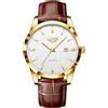LIGE Orologi da uomo impermeabile al quarzo orologio da polso in acciaio inox, orologio da polso da uomo, con data, colore giallo-marrone, oro bianco, Classico,Minimalista,Retrò,Glam