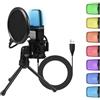 AzulLanse Micrófono Gaming RGB,Microfono a Condensatore USB,con Supporto per Treppiede, Filtro Pop,per per PC Gaming Mac PS4 PS5, Streaming, Podcasting, YouTube, Voice Over,Plug & Play