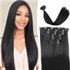 RPAEOY 7 Pezzi Clip in Hair Extensions Donne 16 Clips Lungo Dritto Extension Clip Capelli Testa Piena 55cm Sintetico Resistente al Calore Parrucche per Uso Quotidiano Partito(Nero)