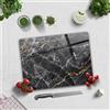 Decoritashop Tagliere in vetro temperato per cucina, rettangolare con piedini in gomma, resistente al calore, antiscivolo, 30 cm x 40 cm, (marmo nero con dettagli marroni), BRCKT0000001