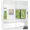 LIFEZEAL Mobiletto Bagno Salvaspazio con Contenitore, Specchio HD, Pensile Bagno Sospeso Bianco, Specchiera da Muro a 2 Ante, Armadietto, Mobile con 2 Ripiani, Moderno, in Legno, 62x11,3x65 cm