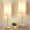 GyroVu Set di Lampade da Comodino, 2 Lampade da Tavolo Minimaliste con Catena di Trazione, Lampade da Comodino con Base in Marmo, Lampade dorate per Camera da Letto, soggiorno e ufficio