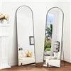 BONEWEI Specchio da Terra ad Arco, 150 x 40 cm Specchio da Parete Grande con Cornice in Nero Alluminio, Specchio da Terra da Appoggiare o Appendere per Soggiorno, Camera da Letto, Ingresso