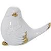DRW Figura di Un Uccello in Ceramica in Bianco e Oro 13,5x9x10,5 cm, estandar