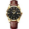 LIGE Orologi da uomo impermeabile al quarzo, orologio da polso in acciaio inox, orologio da polso da uomo, con data, colore giallo-marrone, Nero oro, Classico,Minimalista,Retrò,Glam