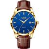 LIGE Orologio Vintage Uomo Elegante Analogico Quarzo Classico Wrist Watches For Men Impermeabile In Vera Pelle Pointer Luminoso Business Orologio Da Polso Uomo Con Data,Oro Blu