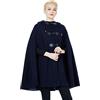 BEAUTELICATE Cappotto da Donna con Cappuccio Misto Lana Poncho Cape Mantella Giacca con Bottone Capispalla Medievali per Inverno Autunno Cosplay Robe (Blu Navy, Taglia Unica)