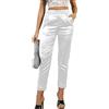 Fakanhui Abito da donna in raso di seta casual elastico a vita alta elasticizzato pantaloni eleganti pantaloni, K1 Bianco, M