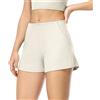 icyzone Pantaloncini elasticizzati da donna con tasche, a costine, per atletica, corsa, palestra, yoga, 5,1 cm, Osso, S