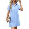 PASUDA Abito Estivo Donna Corto Vestito Casual Cotone Vestiti Estivi a Manica Corta Abito a Camicia Elegante Spiaggia Tinta Unita Abiti Leggero con Tasche (Blu, M)