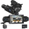NHOPEEW 4 canali Dash Cam anteriore e posteriore - 1080P Dashcam con 360°Cameras - 3 pollici schermo IPS con G-Sensor Loop Recording 24H Parking Monitor Night Vision + 64GB SD Card
