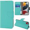 N NEWTOP Cover Compatibile con Apple iPhone 13 e 14, HQ Lateral Custodia Libro Flip Chiusura Magnetica Portafoglio Simil Pelle Stand (Acquamarine)