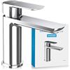Bächlein Rubinetto per bagno dal design classico, miscelatore monocomando con cartuccia in ceramica durevole e kit di montaggio, rubinetto da bagno cromato - beccuccio piatto
