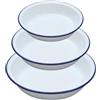Generic Falcon - Pirofila smaltata in stile vintage shabby chic, colore bianco con bordo blu, set da 3 (rotonde, 16/18/20 cm)