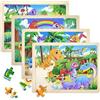 SAYHALO Puzzle legno per bambini 3-7, per bambini dai 3-4 anni Giocattolo per attività in dinosauro, Legno didattico regalo per viaggio su strada-4x60 pezzi