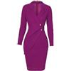 DSAoTeng Abito da lavoro da donna a tinta unita con collo a rovescio, maniche lunghe, bottoni, elegante, aderente, aderente, da ufficio, per autunno, feste aziendali, abbigliamento da sera, Viola, XL