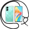 ISOI Custodia con Corda per Oppo A78 4G (Non per Oppo A78 5G), Custodia in Silicone TPU Trasparente Morbida con Tracolla Regolabile Collana Tracolla da Collo Cordino a Catena, Nero