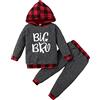 Hinzonek Bambino Fratello Abbinamento Abiti Big Little Brother Hoodide Manica Lunga Pagliaccetto Top Plaid Pantaloni Tuta Set